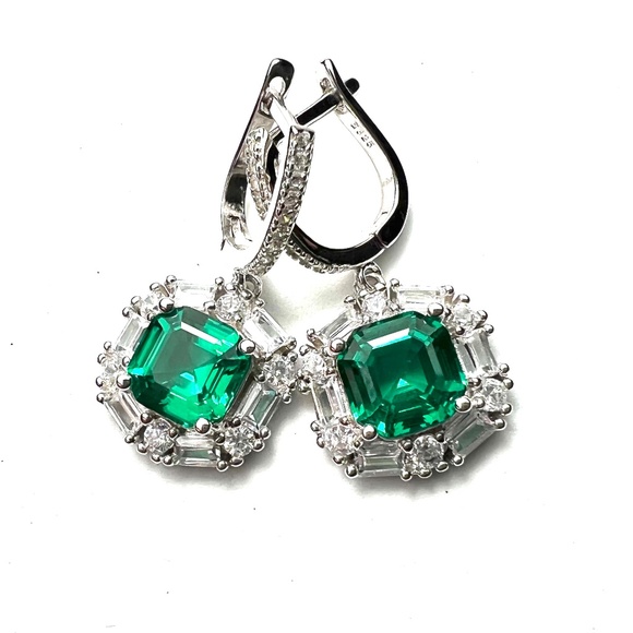 Emerald Earrings Solid Sterling Silver 925 , May Birthstone , 20th anniversary - Picture 7 of 10